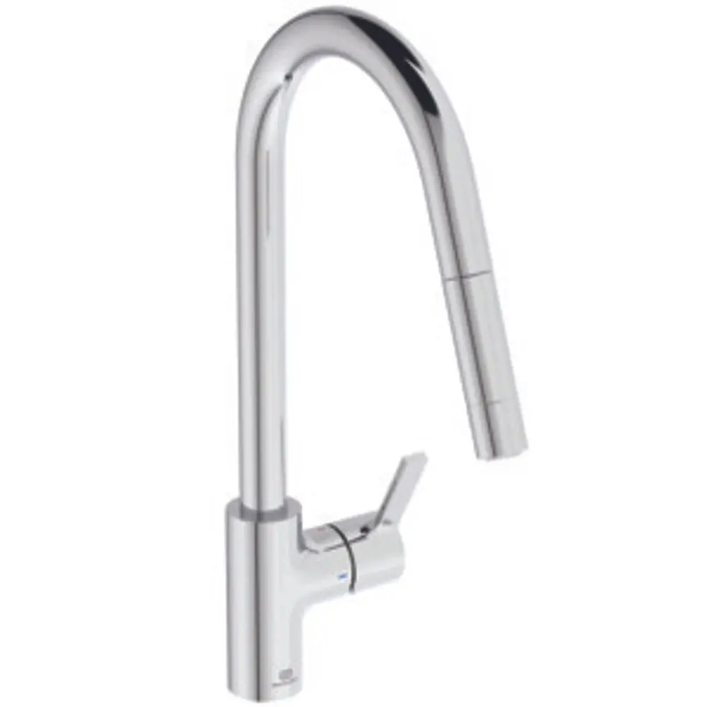 Küchenarmatur aus verchromtem Material mit einem schmalen, schwenkbaren Auslauf und einem seitlichen Hebel, hergestellt von Ideal Standard. Ideal für moderne Küchen.